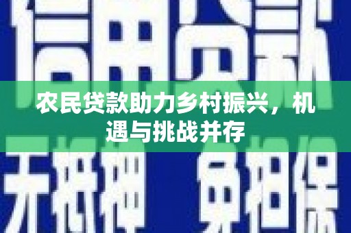 东明农民贷款助力乡村振兴，机遇与挑战并存